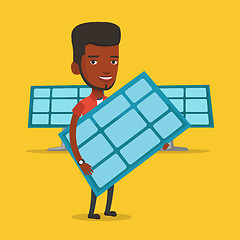 Image showing Man holding solar panel vector illustration.