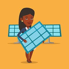 Image showing Woman holding solar panel vector illustration.