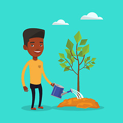 Image showing Man watering tree vector illustration.