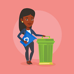 Image showing Woman with recycle bin and trash can.