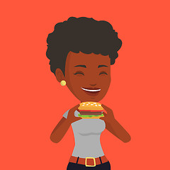 Image showing Woman eating hamburger vector illustration.