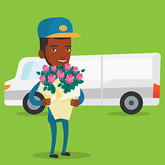 Image showing Delivery courier holding bouquet of flowers.