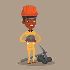 Image showing Miner holding coal in hands vector illustration.