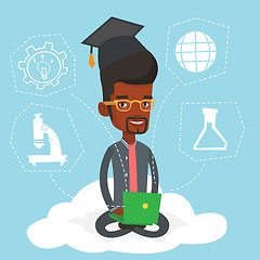 Image showing Graduate sitting on cloud vector illustration.