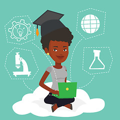 Image showing Graduate sitting on cloud vector illustration.