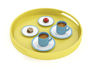 Image showing Plastic tray with coffee and chocolate candies