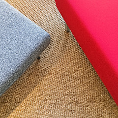 Image showing Red and gray seats on carpet floor