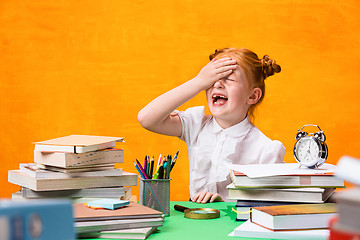 Image showing Teen girl with lot of books