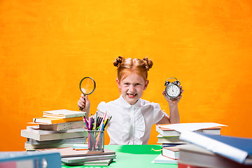 Image showing Teen girl with lot of books