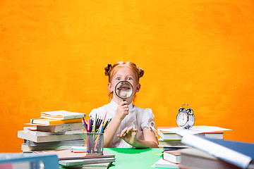 Image showing Teen girl with lot of books