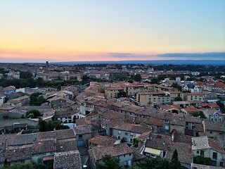 Image showing View over the French town of Carcassonne in sunset