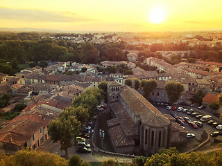 Image showing Sunset over the town of Carcassonne, France