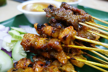 Image showing Mutton and chicken satay