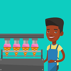 Image showing Worker of factory producing ice-cream.