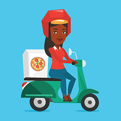 Image showing Woman delivering pizza on scooter.