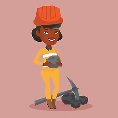 Image showing Miner holding coal in hands vector illustration.