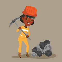 Image showing Miner working with pickaxe vector illustration.