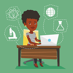 Image showing Student working on laptop vector illustration.