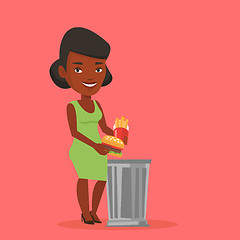 Image showing Woman throwing junk food vector illustration.