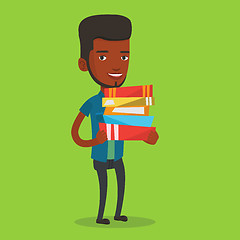 Image showing Man holding pile of books vector illustration.