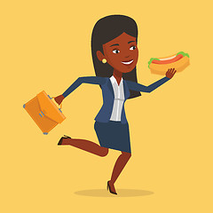 Image showing Business woman eating hot dog vector illustration.