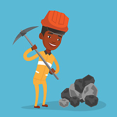 Image showing Miner working with pickaxe vector illustration.