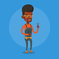 Image showing Repairman holding spanner vector illustration.