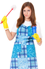 Image showing Housewife with cleaning supplies