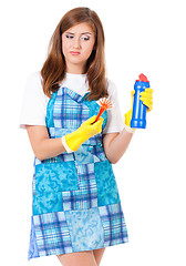 Image showing Housewife with cleaning supplies