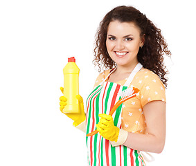 Image showing Housewife with cleaning supplies