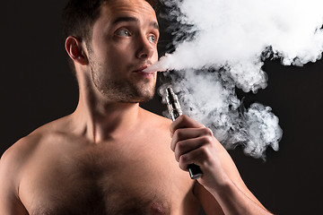 Image showing The face of vaping young man