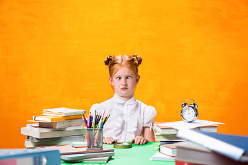 Image showing Teen girl with lot of books