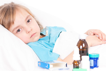 Image showing Sick little girl in bed