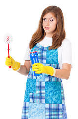 Image showing Housewife with cleaning supplies