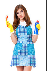 Image showing Housewife with cleaning supplies