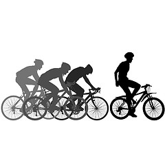 Image showing Silhouettes of racers on a bicycle, fight at the finish line