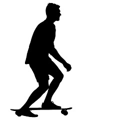 Image showing Silhouettes skateboarder performs jumping on a white background