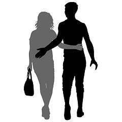 Image showing Silhouette man and woman walking hand in hand