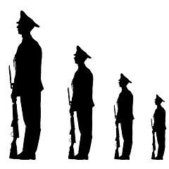 Image showing Black silhouette soldier is marching with arms on parade