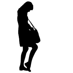 Image showing Black silhouette woman standing looking in a bag , people on white background