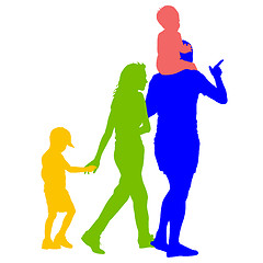 Image showing Silhouette of happy family on a white background. illustration.