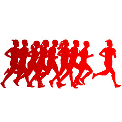 Image showing Set of silhouettes. Runners on sprint, men and woman