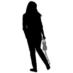 Image showing Black silhouette woman standing, people on white background