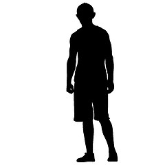 Image showing Black silhouette man standing, people on white background