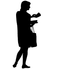 Image showing Black silhouette woman standing with a bag , people on white background