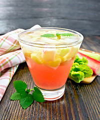 Image showing Lemonade with rhubarb and mint on table