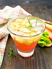 Image showing Lemonade with rhubarb and rosemary on wooden table