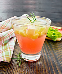 Image showing Lemonade with rhubarb and rosemary on table