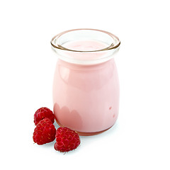 Image showing Milkshake with raspberries in glass jar