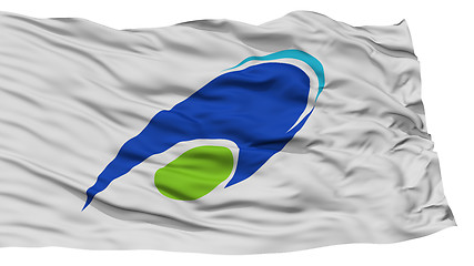 Image showing Isolated Tsu Mie Flag, Capital of Japan Prefecture, Waving on White Background